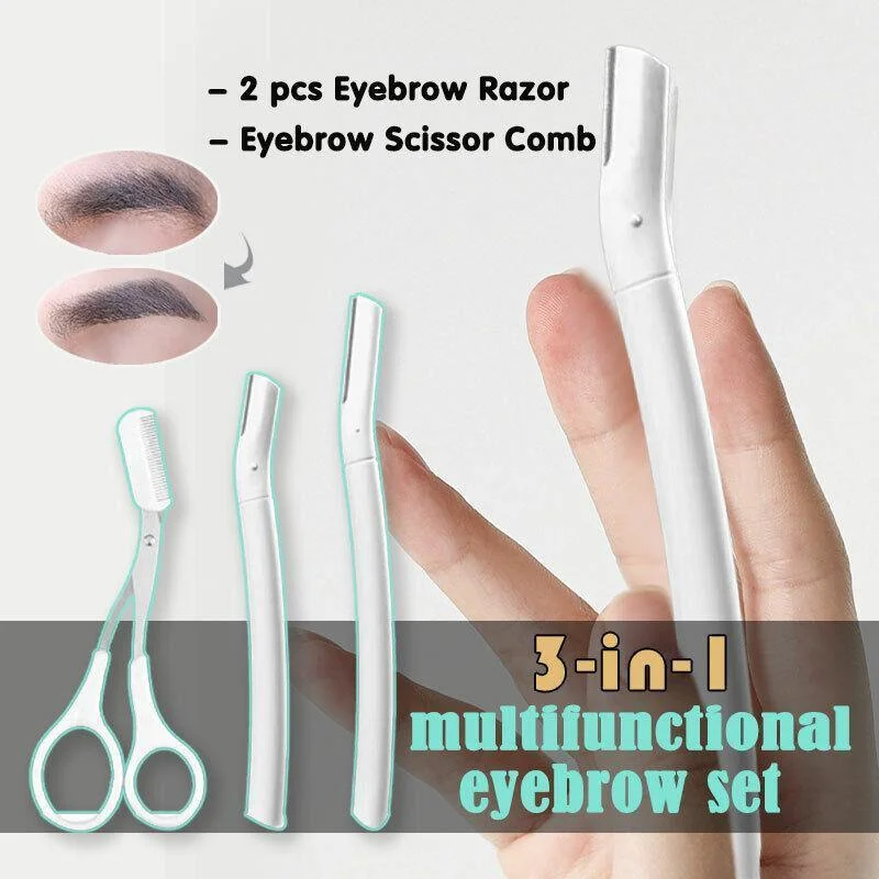 3Pcs Eyebrow Razor Set Facial Hair Remover Dermaplaning Shaving Tool Kit - Clear eyebrow razor*2+Scissor comb
