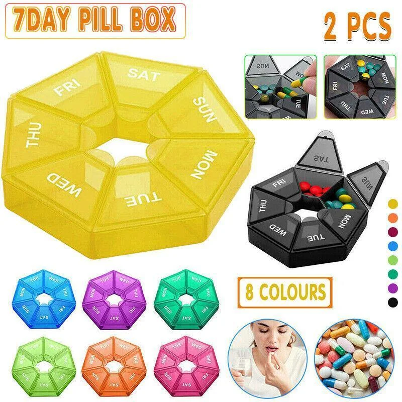 Weekly Pill Organiser 7 Day Medicine Box Tablet Case Dispenser 2 Pack - Red