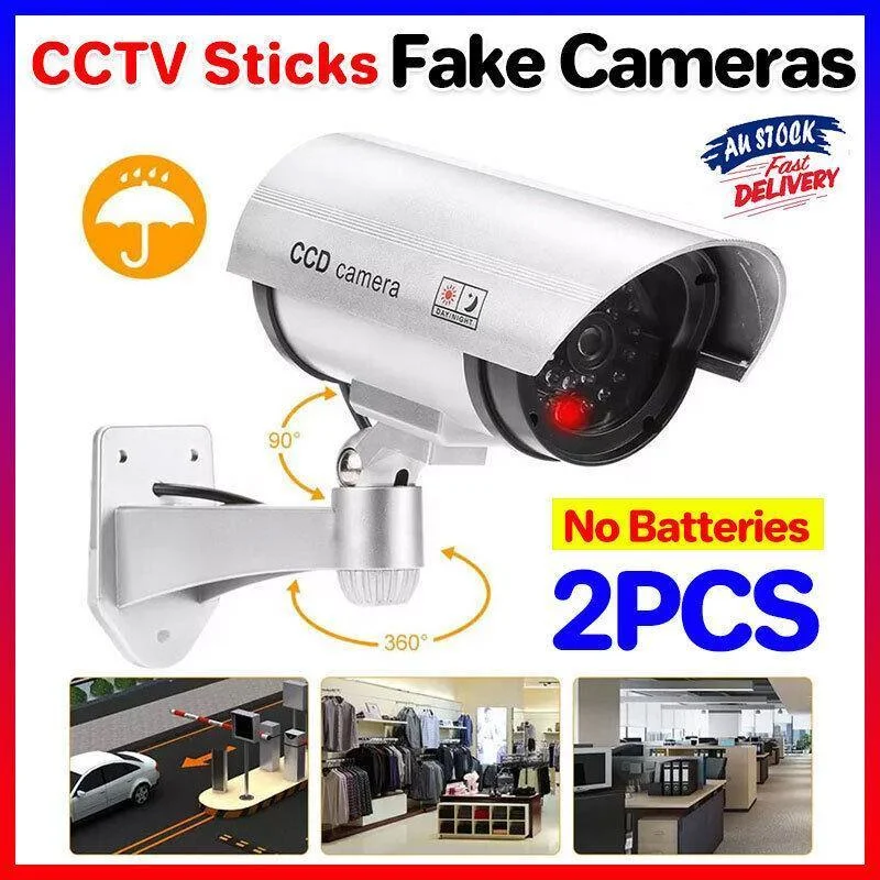 2pcs Dummy Security Camera with Flashing LED Outdoor Fake CCTV Surveillance Decoy