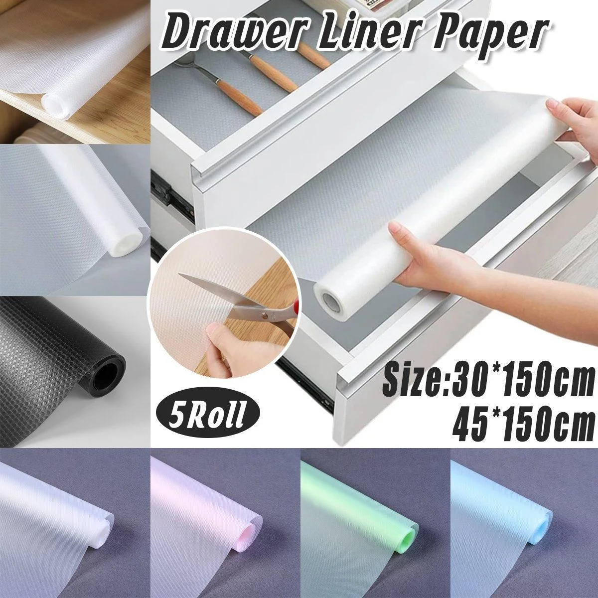 5 Roll EVA Anti Moisture Drawer Mat Cabinet Pad Kitchen Dustproof Placemat - Black Flat-30*150cm