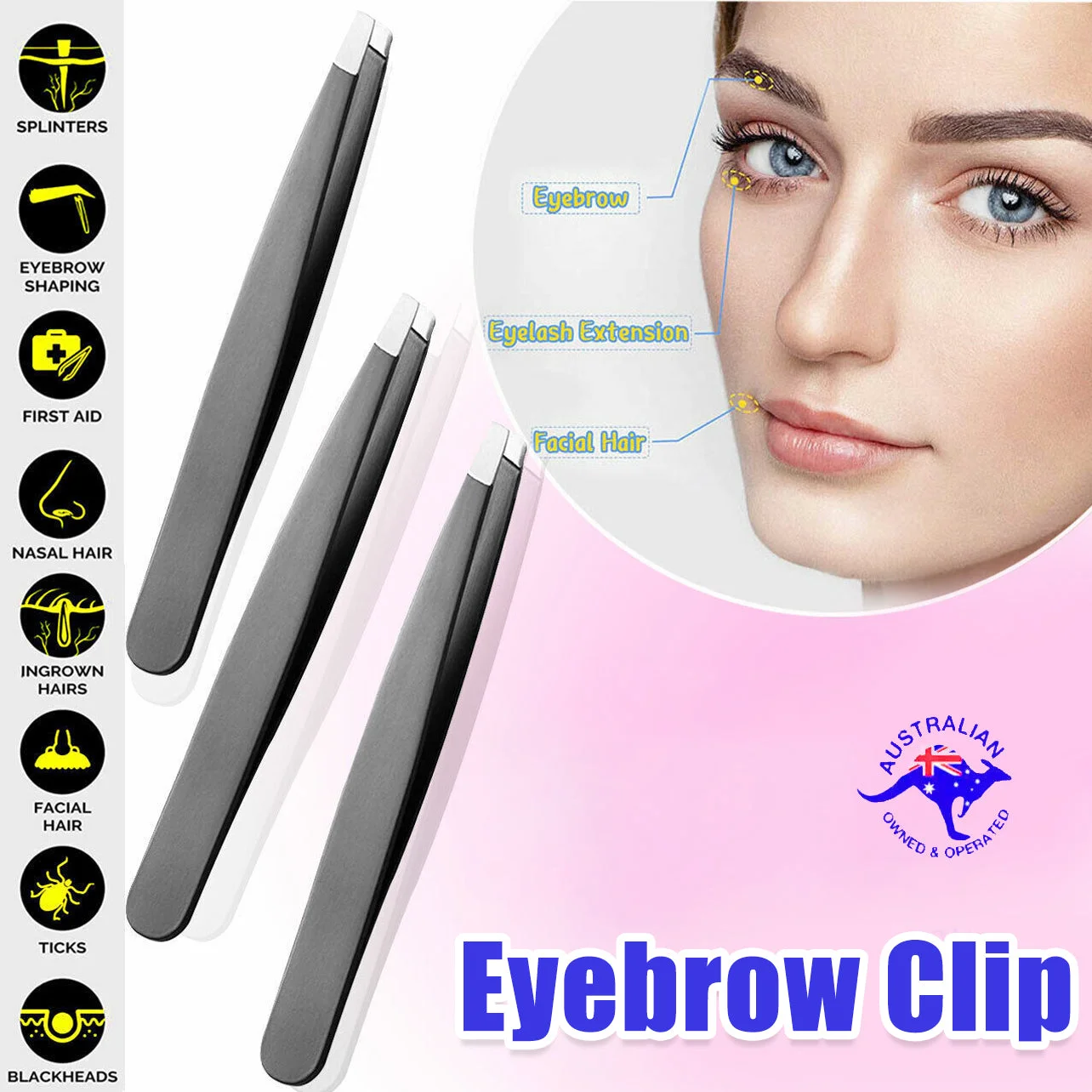 3PCS Stainless Steel Slanted Tip Eyebrow Set for Facial Hair and Beauty Care