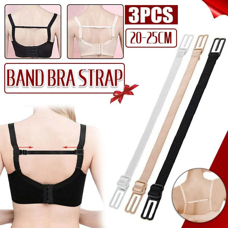 3Pcs Lady Nonslip Elastic Adjustable Band Bra Strap Holder Strap Racer Back Clip - Black