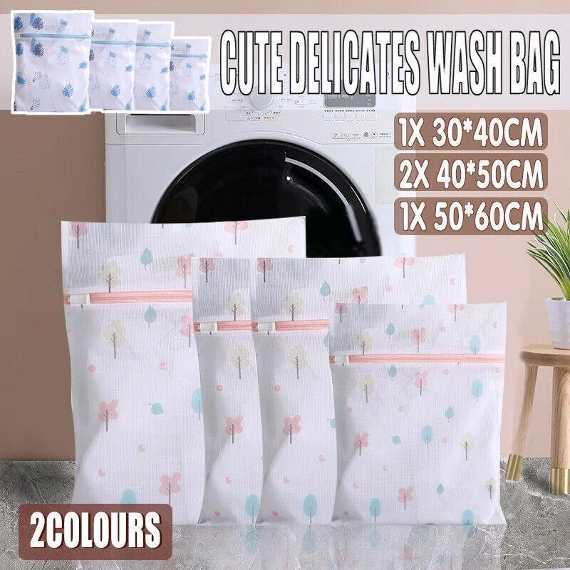 4Pcs Cute Delicates Wash Bag Laundry Lingerie Bra Washing Pack Set Clothes Case - Blue