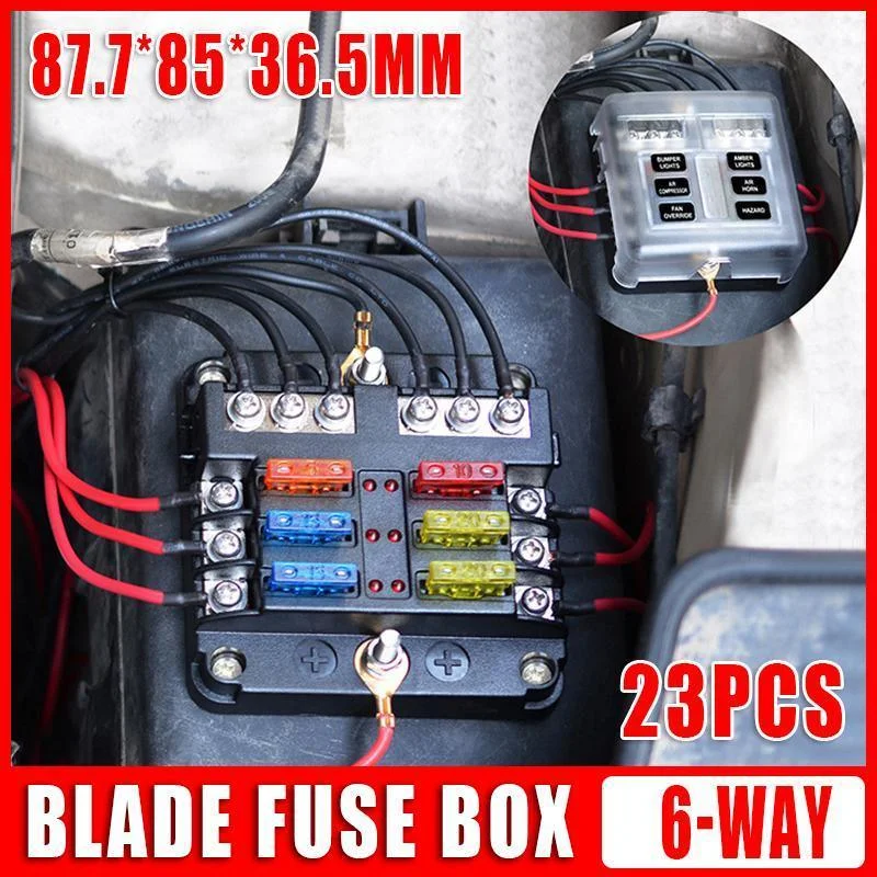 23PC 6 Way Blade Fuse Box Block Holder Indicator LED Light 12V/32V Car Marine
