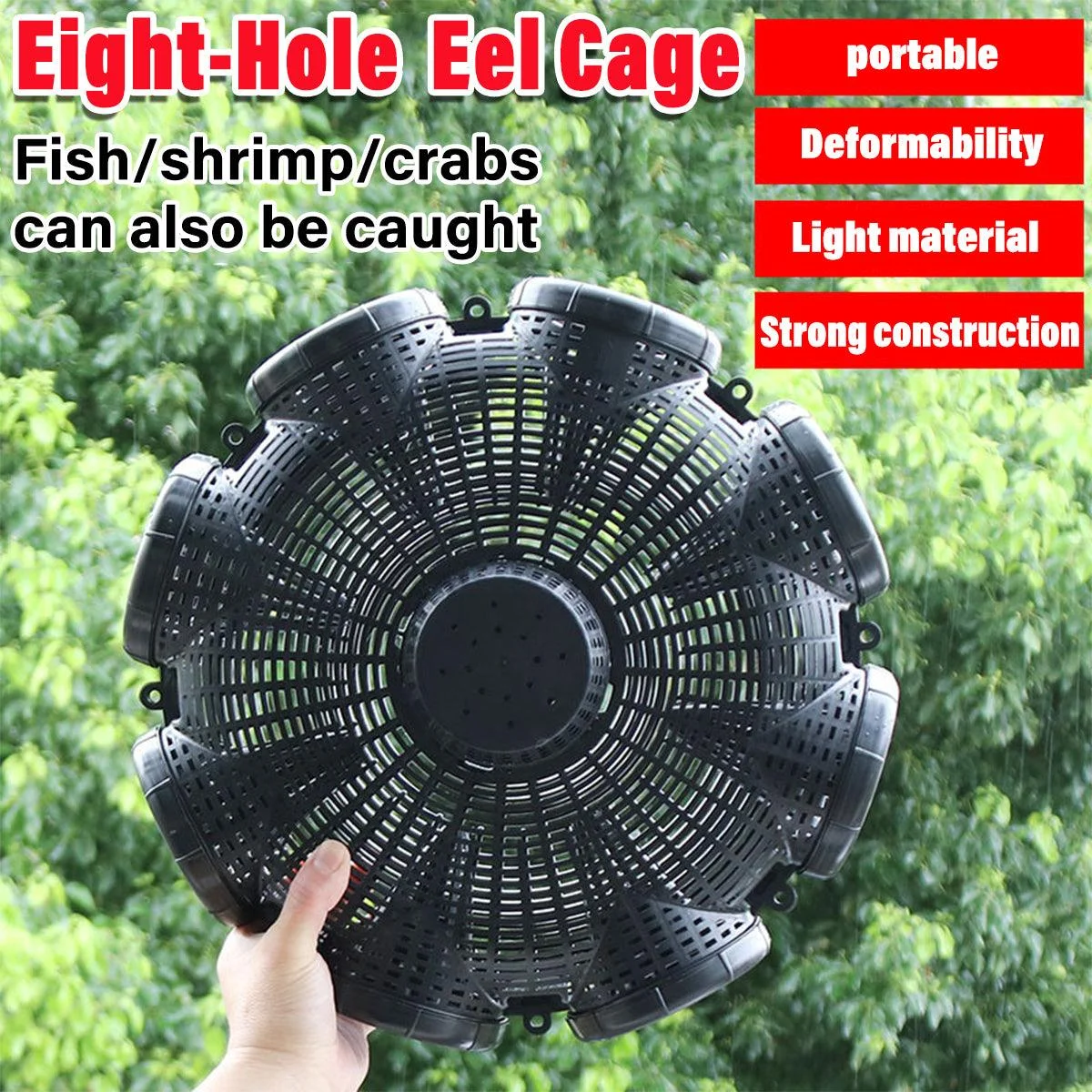 Eight Hole Eel Cage Ground Fish Trap Lobster Fishing Net Foldable Crab Catcher