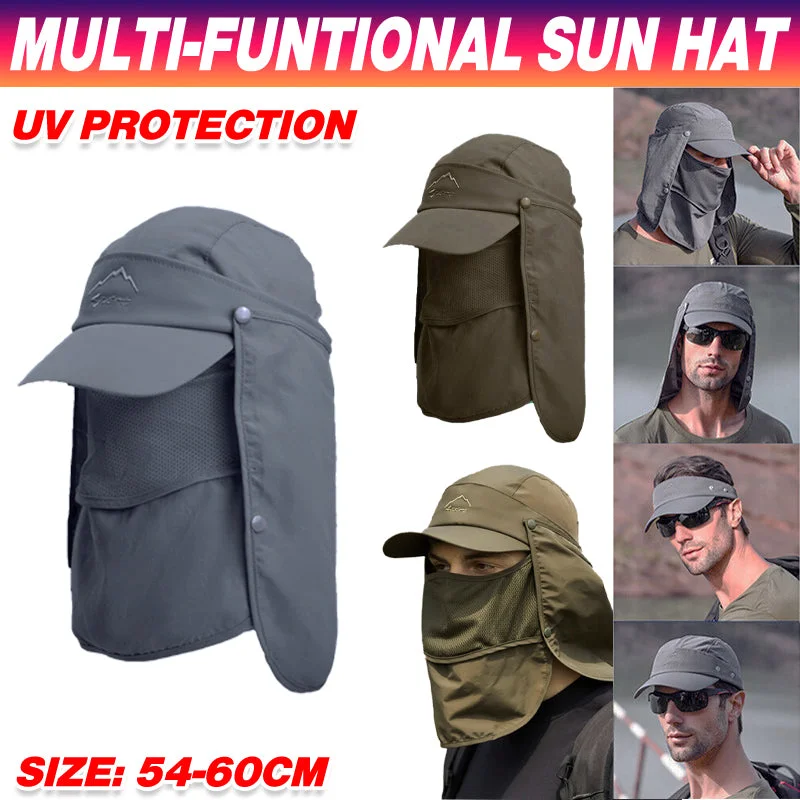 Unisex Face Neck Flap Hat Wide Brim Cap Hiking Fishing Sun Protection Outdoor - Dark Grey