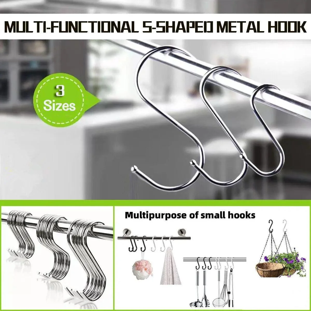 12cm Stainless Steel S Shape Hooks Kitchen Hanger Rack Clothes Hanging Plant Holders - 20PCS