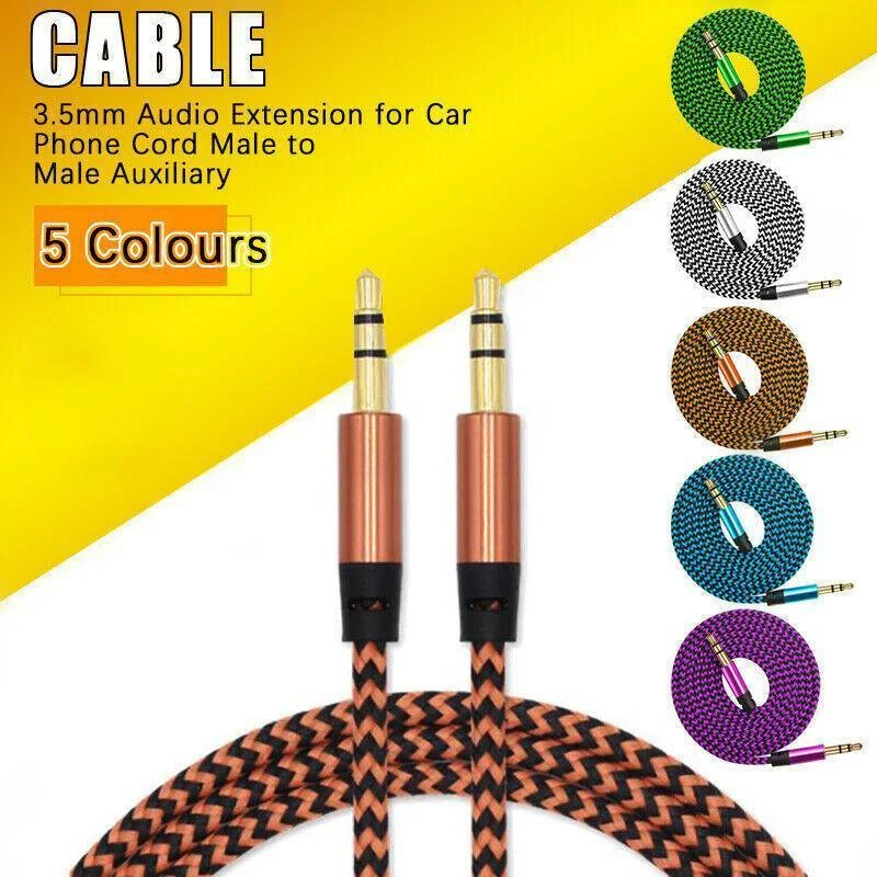 AUX Cable 3.5mm Stereo Audio Input Extension Male to Male Auxiliary Car Cord - Orange