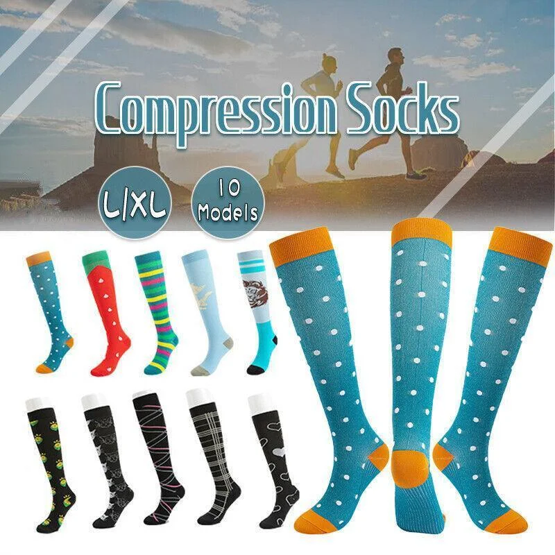 L/XL Size Compression Socks Unisex Adult Nursing Travel Stocking Sport - Streamer