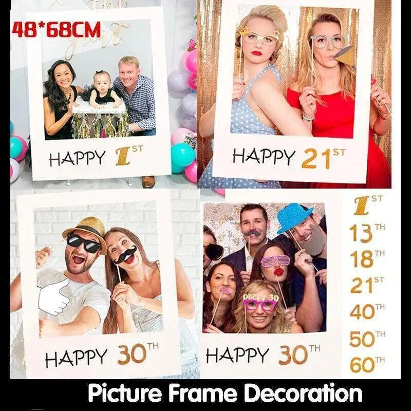 1Th 18Th-60Th Photo Booth Props Picture Frame Wedding Birthday Party Decoration - Happy 30TH