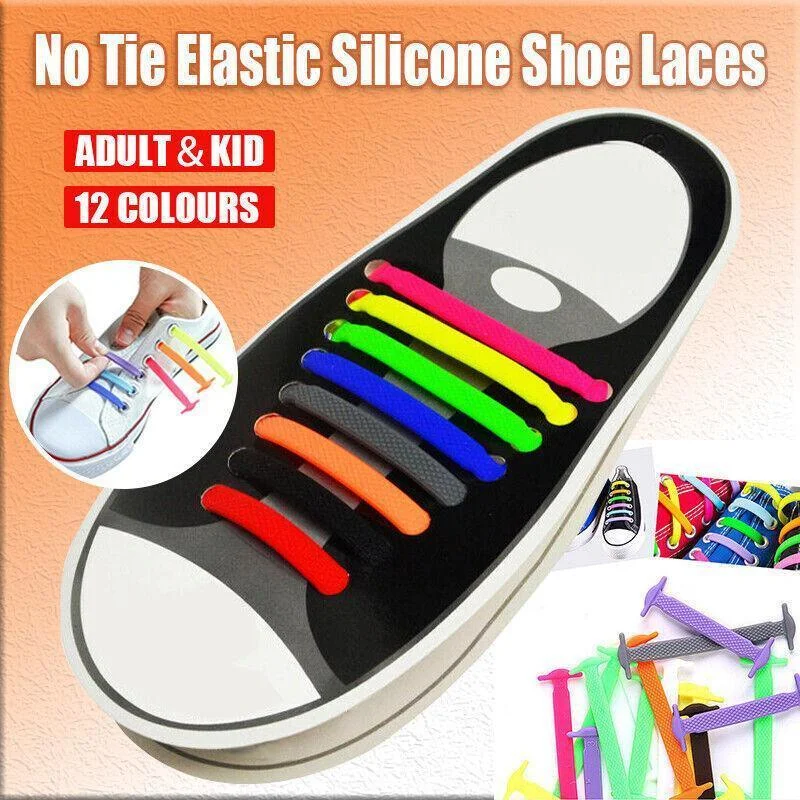 No Tie Elastic Silicone Shoe Laces 16PCS Shoelaces for Sneakers and Runners - Orange 16PCS
