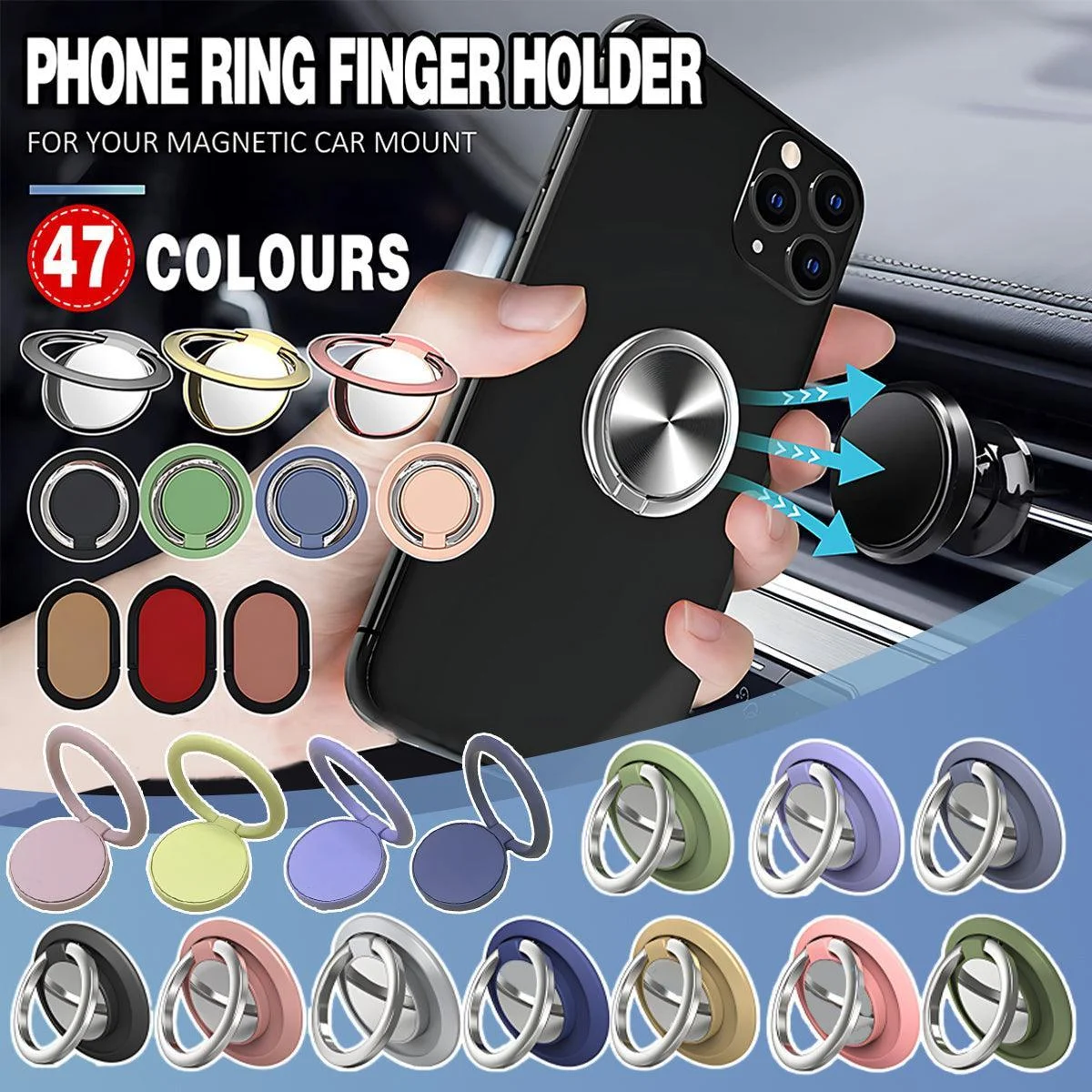 Iring Phone Ring Finger Holder Stand Car Mount Hook For Iphone Ipad Mobile Grip - B5- Yellow