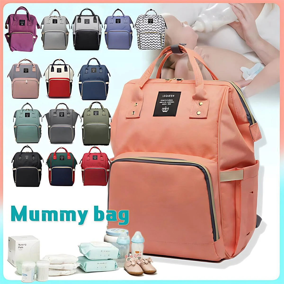 Luxury Multifunctional Diaper Nappy Backpack Maternity Mummy Changing Bag - Dark Gray