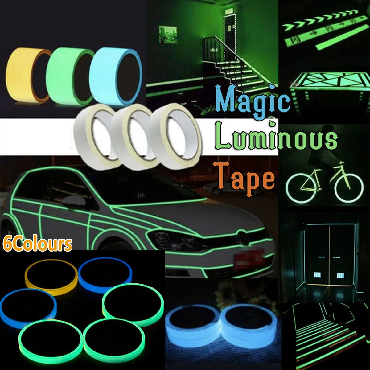2cm x 3m Glow in the Dark Fluorescent Tape Self-Adhesive Strip for Marking and Decor - Red 2cm*3m