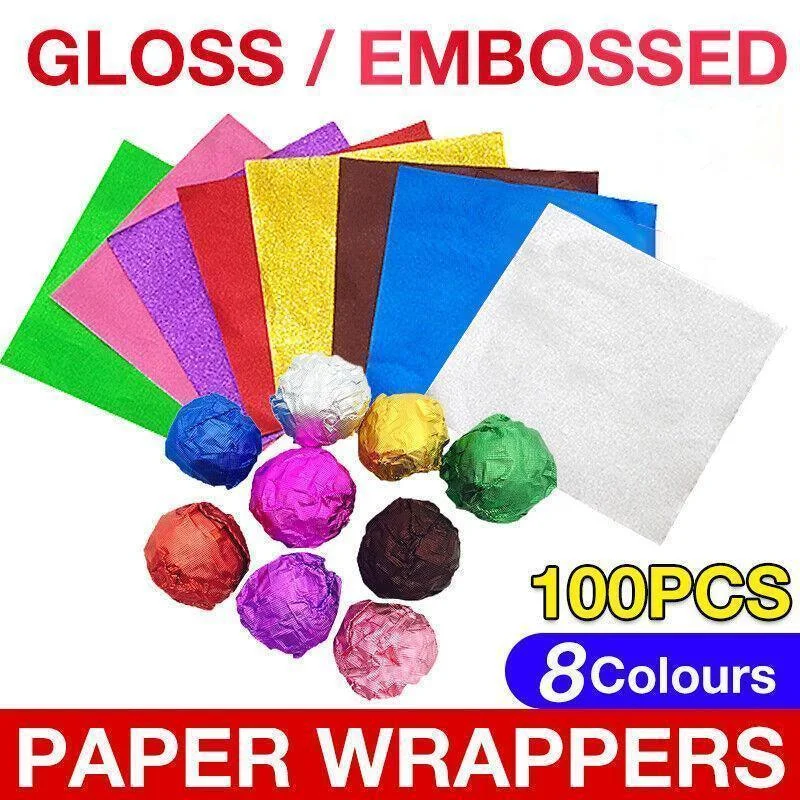 100PCS Tin Foil Aluminium Wrapping Square Chocolate Wrappers 10CM - Blue/Embossed