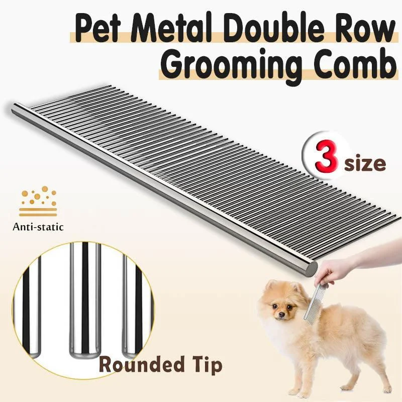Stainless Steel Teeth Metal Comb Brush Pet Cat Dog Hair Grooming Trimmer Round - L:19*4CM