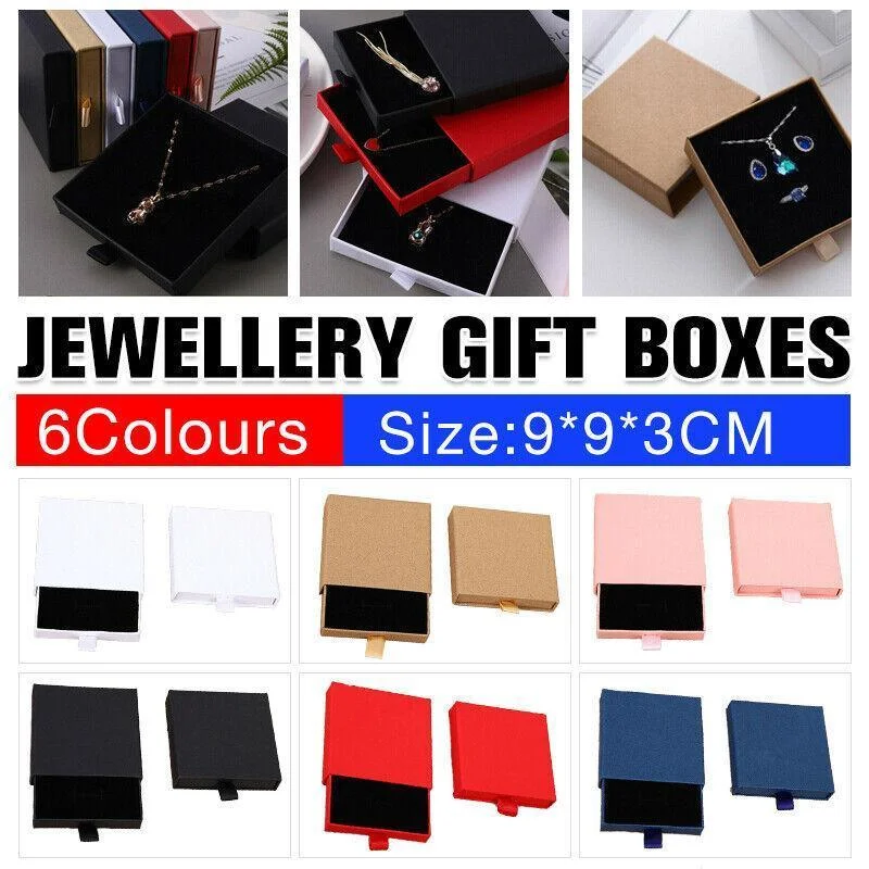 Cardboard Jewellery Gift Boxes Drawer Style Necklace Ring Earring Pendant Bracelet Case - Red