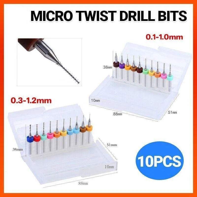 10X Tungsten Steel Micro Drill Bits 0.1-1.2mm for Rotary Tool - 0.3-1.2MM
