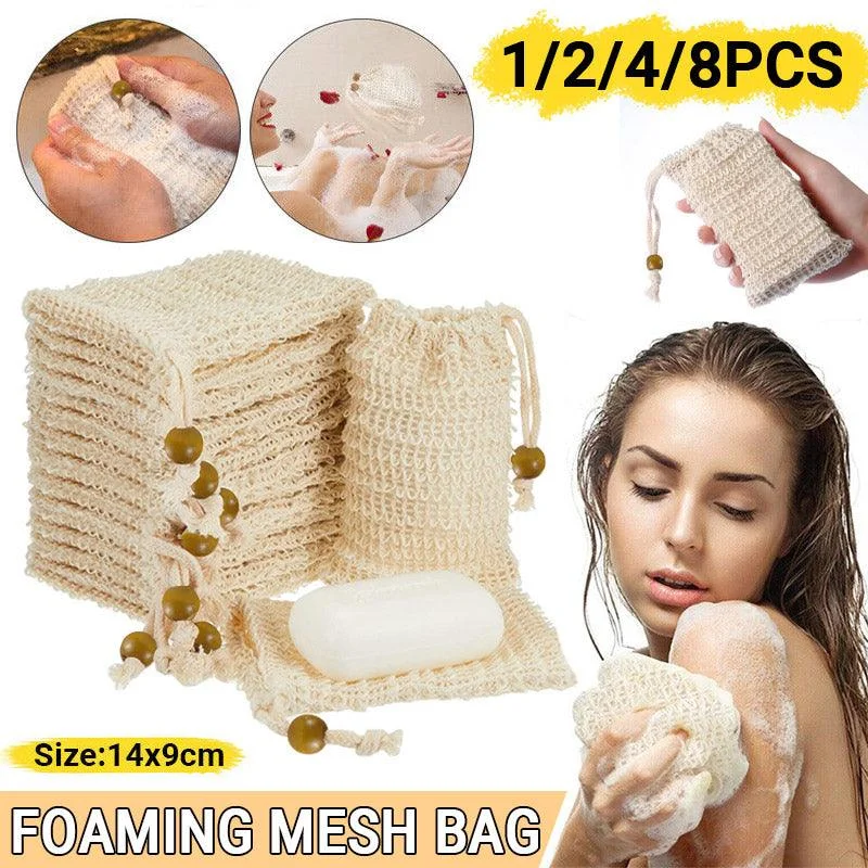 Flax Soap Saver Bag with Foaming Mesh and Drawstring for Exfoliating - 1PC