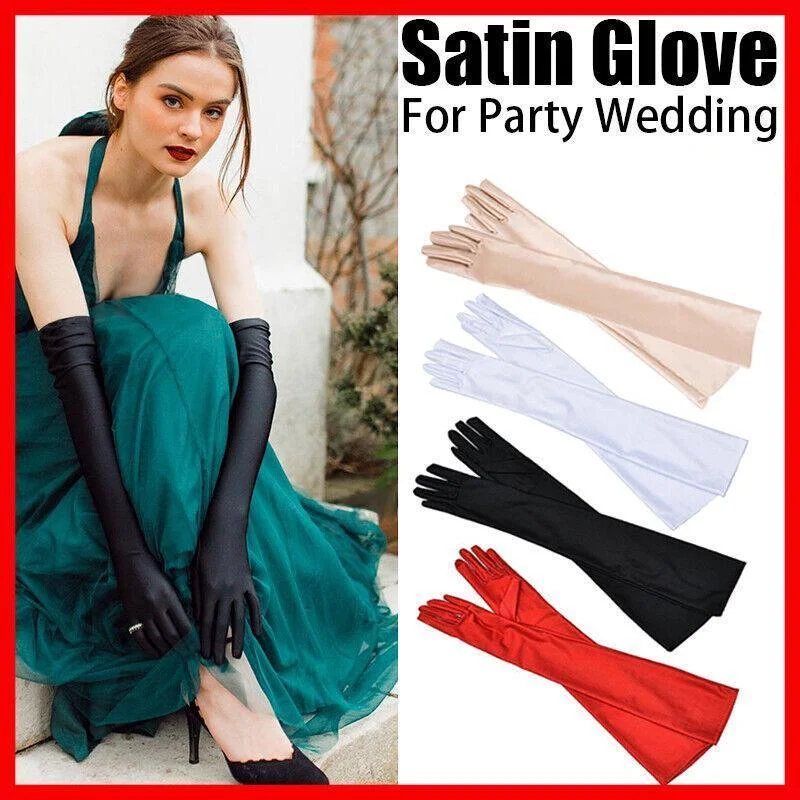 Elegant Long Satin Evening Gloves Formal Dress Accessory for Opera Prom Party Women - Black