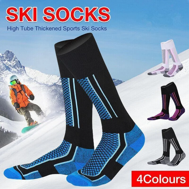 Men Women Long Warm Breathable Ski Socks Thicken Winter Sports Socks - Purple&Black(33-39)
