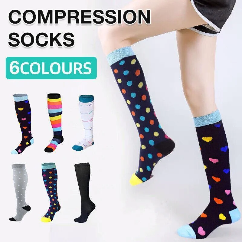 S/M Compression Socks Women Men Nursing Travel Stocking Sport Running - Colour Dots