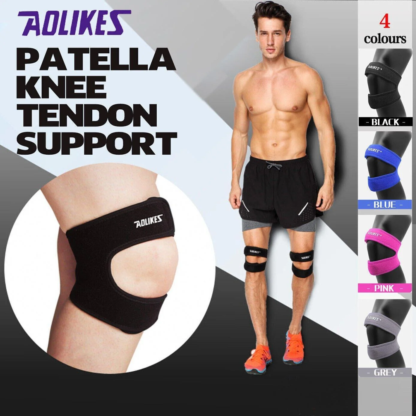 Knee Strap Running Jumper Patella Gel Support Brace Sport Protector Wrap Men - Black *1 Unit
