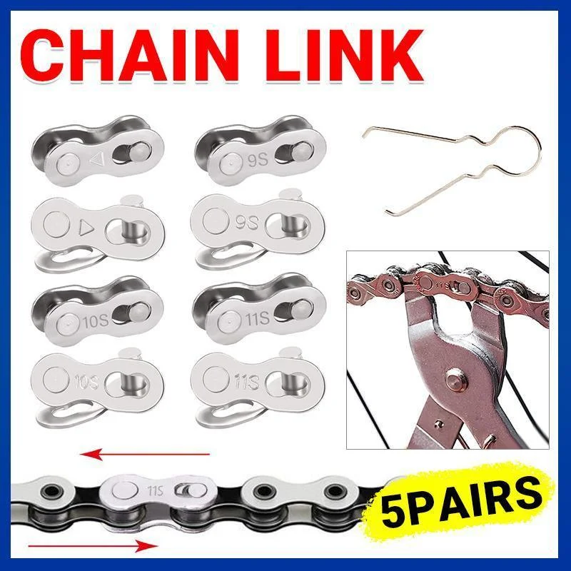 5 Pairs Bike Chain Master Link Connector for 6 7 8 9 10 11 Speed with Removal Tool - 10 Speed Chain Link