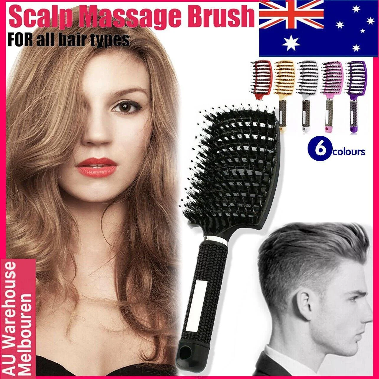 Detangle Nylon Boar Bristle Brush Hairbrush Smooth Hair Head Scalp Massage Comb - White *1 Unit