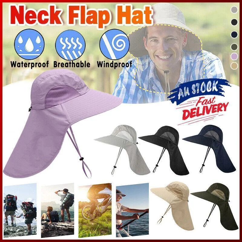 1x Neck Flap Cap Unisex Outdoor Sport Fishing Hat Sun Protection Wide Brim Cover - Navy