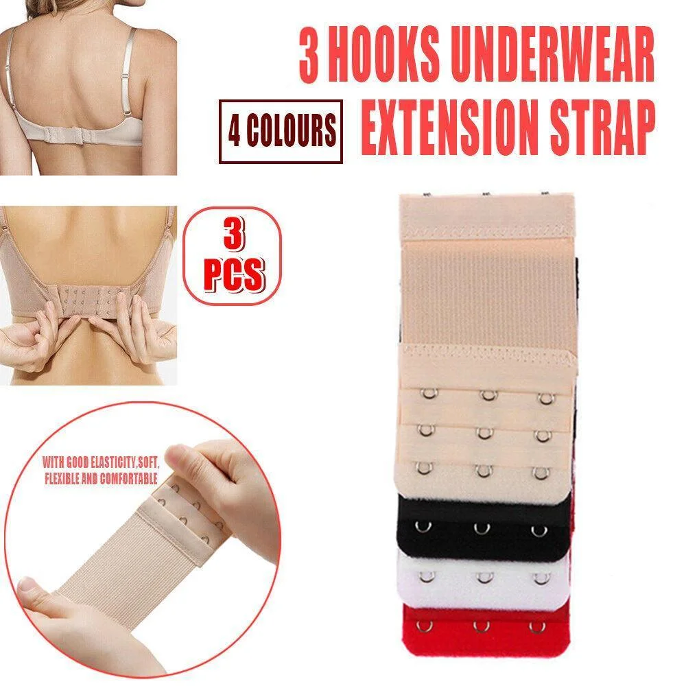 3 Hooks Underwear Extension Bra Buckle Bra Extender Hook Brassiere Strap - Black