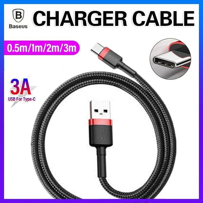 Red+Black Baseus USB to Type C Charger Cable 3A Fast Charging for Huawei - 3M 1PC
