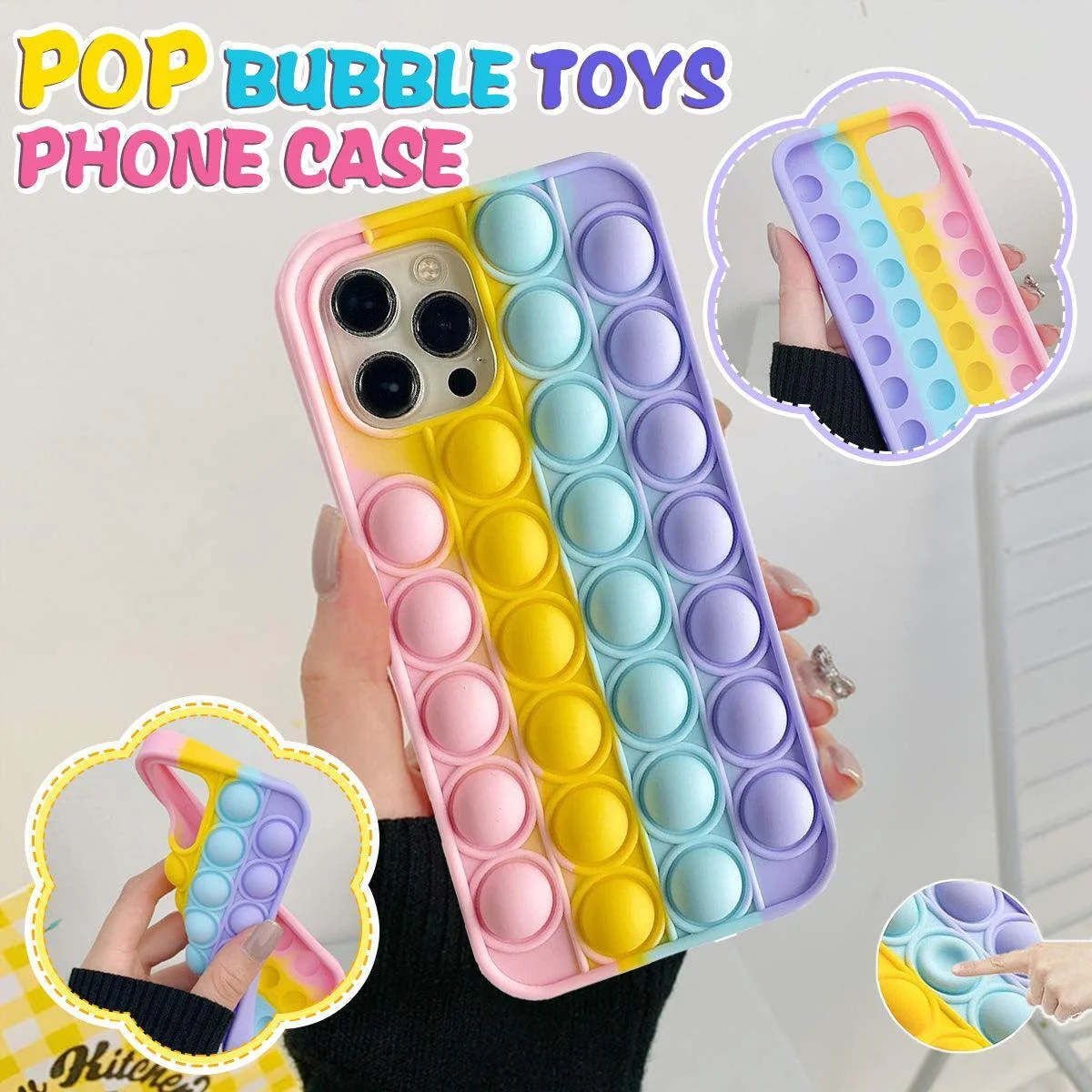 Rainbow Pop Fidget Toys Push It Bubble Phone Case For iPhone 7 8 Plus X XR 11 12 Pro Max - iPhone 13Pro