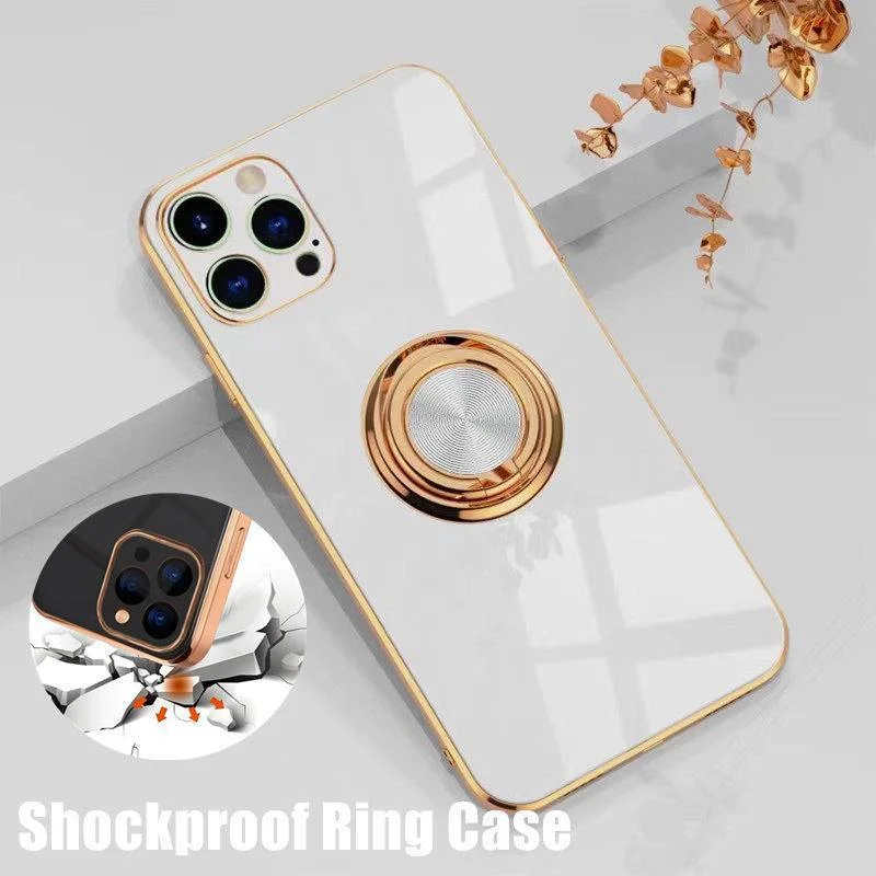 White Luxury Shockproof Silicone Ring Case Stand Cover for iPhone 14 13 12 Pro Max - iPhone X/XS