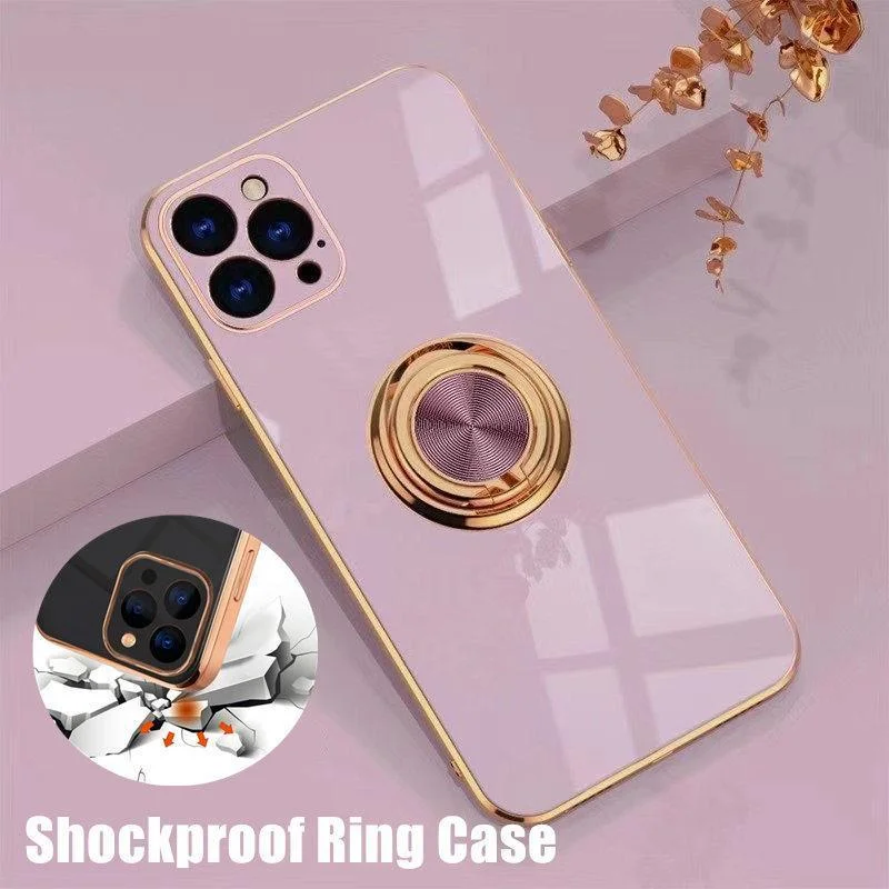 Light Purple Luxury Shockproof Silicone Ring Case Stand Cover for iPhone 14 13 12 Pro Max - iPhone 14 Pro