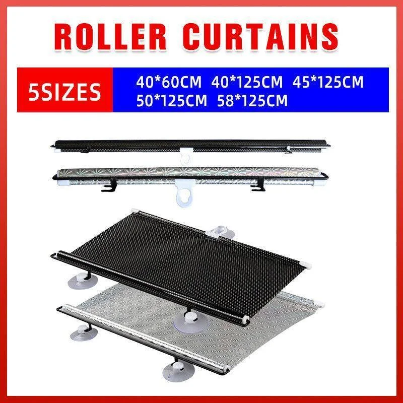 Silver Roller Blinds Suction Cup Sunshade Blackout Curtains Car Home Window Curtains - 50 X 125 CM