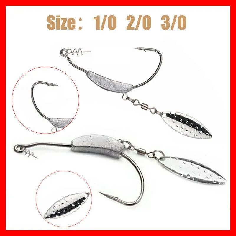 Weedless Jighead Hook Swimbait Worm Fishing Lure Wide Gap Single Barbed Spinner - 2/0#