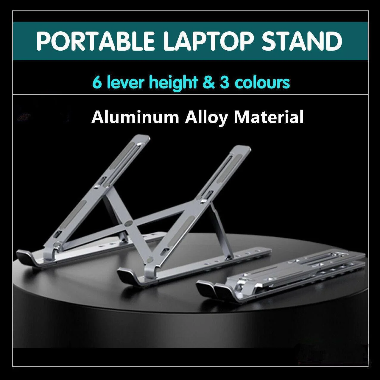 Adjustable Laptop Stand Portable Aluminum Alloy Desktop Holder for 11 to 17.3 Inch - Black