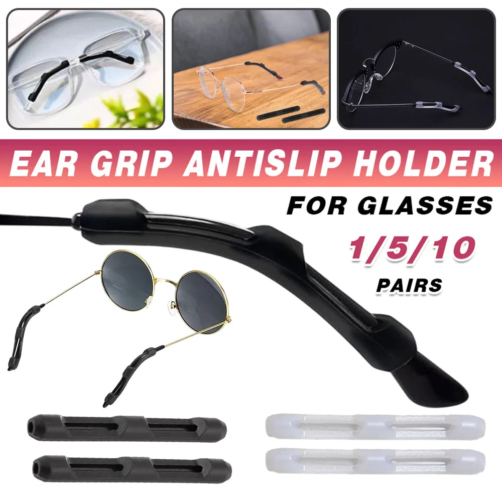 Silicone Eyeglasses Temple Hook Anti Slip Ear Grip Tips Holder for Glasses Spectacles - Black 1pair