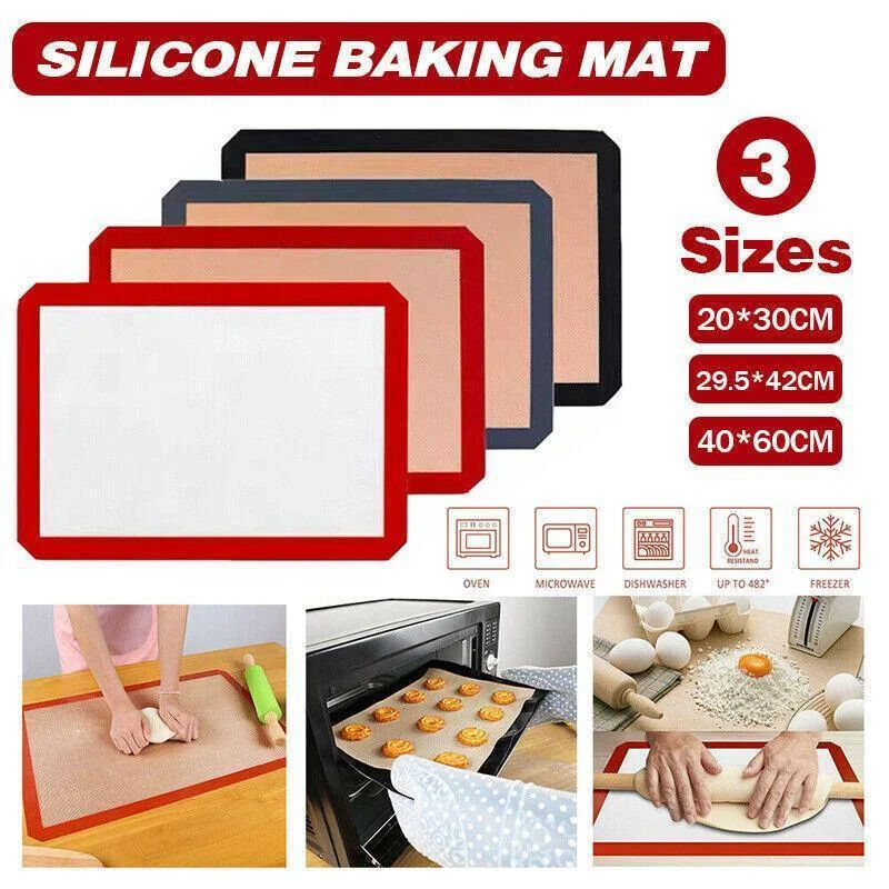 Silicone Baking Mat Non Stick Reusable Sheet for Pastry Dough Cookie Oven Bakeware - Black 2PCS(2*60X40CM)