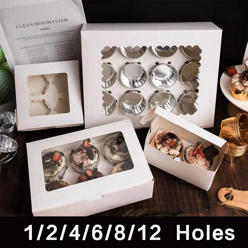 Cupcake Box Cases 1/2/4/8/12 Holes Window Face Cases Party Wedding Muffin Baking - 2 Holes 5PCS
