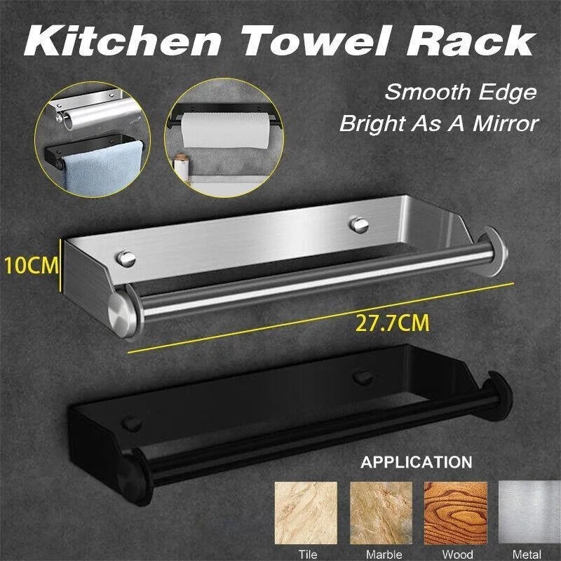 Paper Towel Holder Under Cabinet Wall Mount Stainless Steel Rack Kitchen - Silver