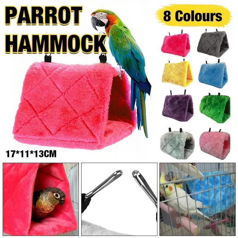 Pet Bird Parrot Parakeet Budgie Warm Hammock Cage Hut Tent Bed Hanging Cave - Blue