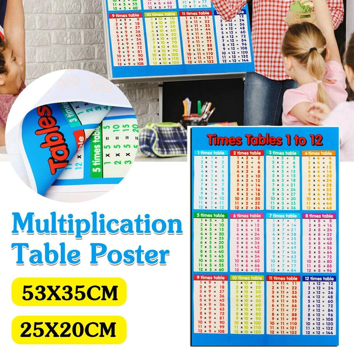 Multiplication Educational Time Tables Maths Wall Chart Poster for Learning - S - 25*20CM