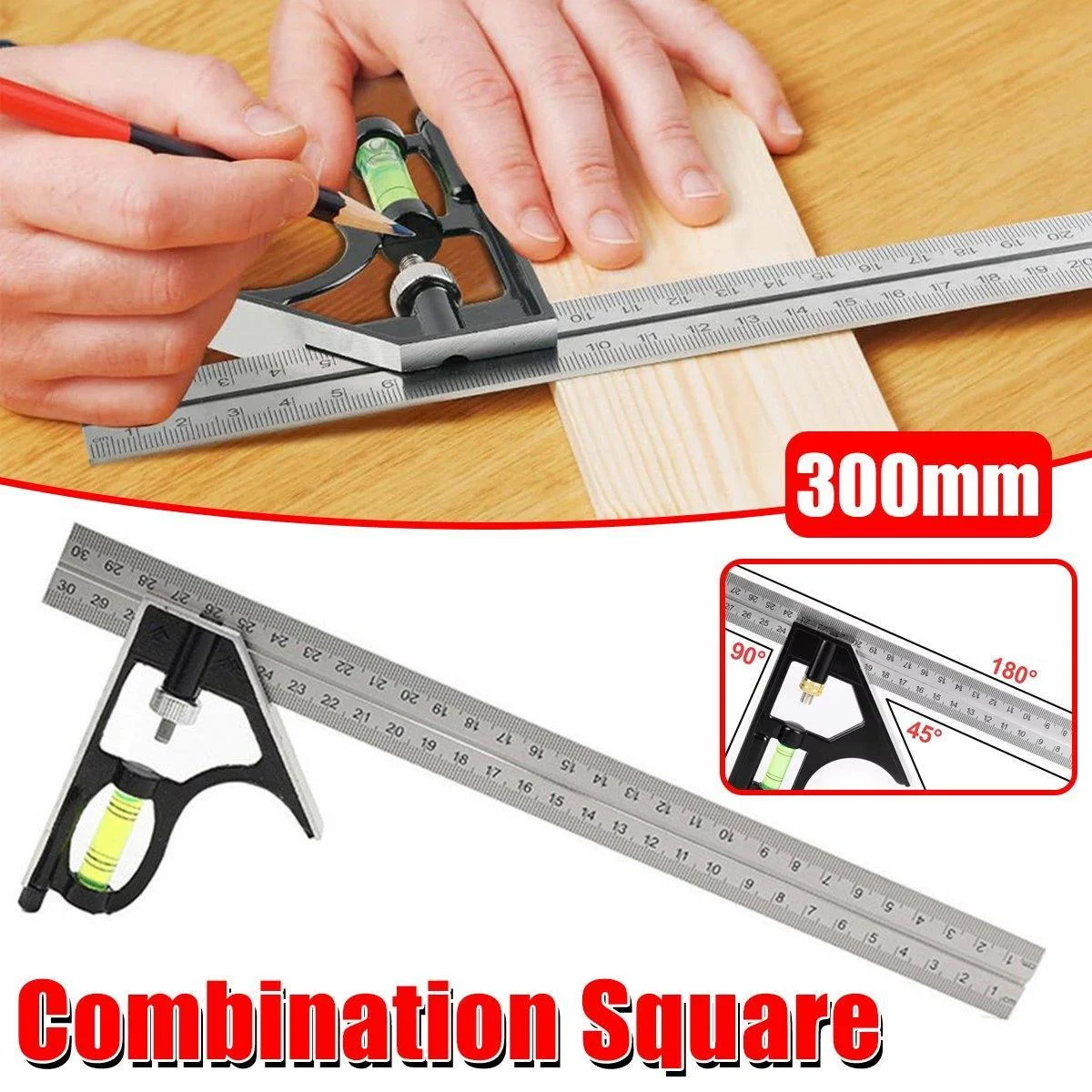 300mm Horizontal Movable Angle Ruler Adjustable Measuring Tool for Engineering