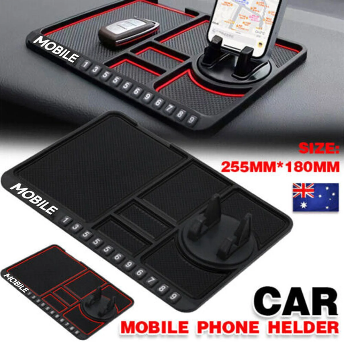 Car Mobile Phone Holder Dashboard Mount Mat Non Slip Grip Stand Anti-Slip Pad - Red