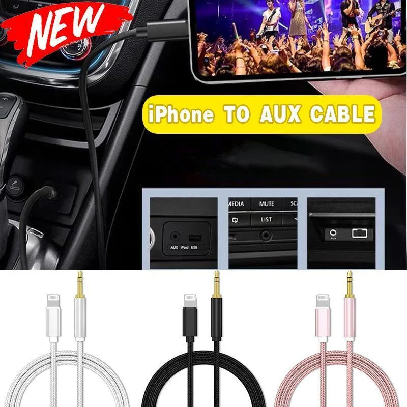 Lightning to 3.5mm Aux Audio Cable Adapter for Car Speaker Headphone Sound System - Black