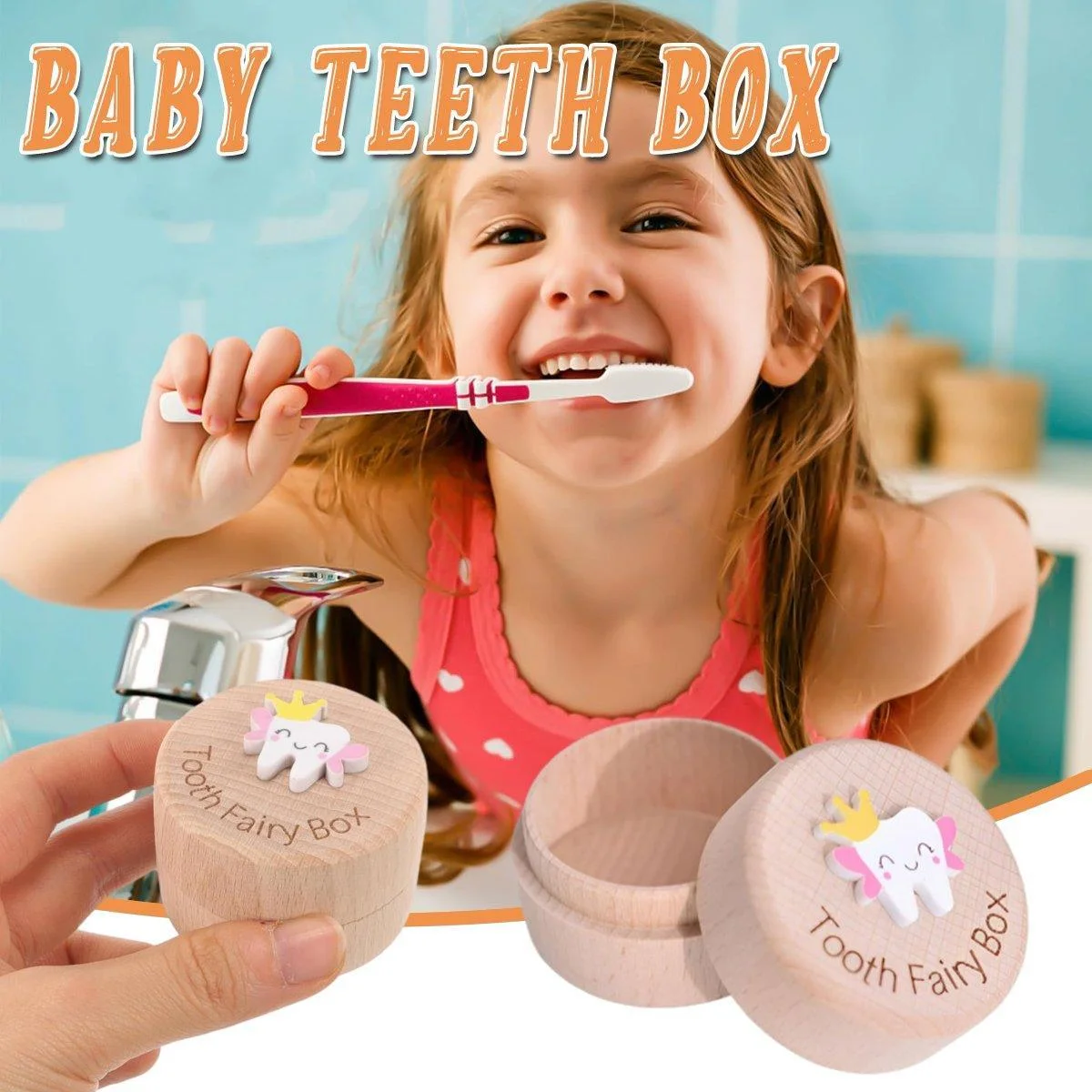 Wooden Baby Teeth Hair Keepsake Box Memory Storage for Boys Girls Hair Holder