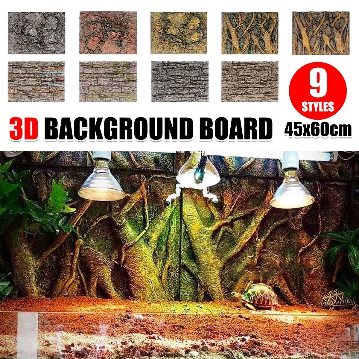 Pet Reptile Tank Board 3D Foam Backgrounds and Habitat Decoration 9 Styles - E