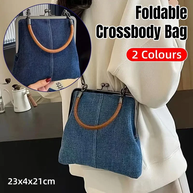 Small Handbag Women Tote Bag Cowboy Splicing Crossbody Shoulder Satchel Bag - Dark Blue